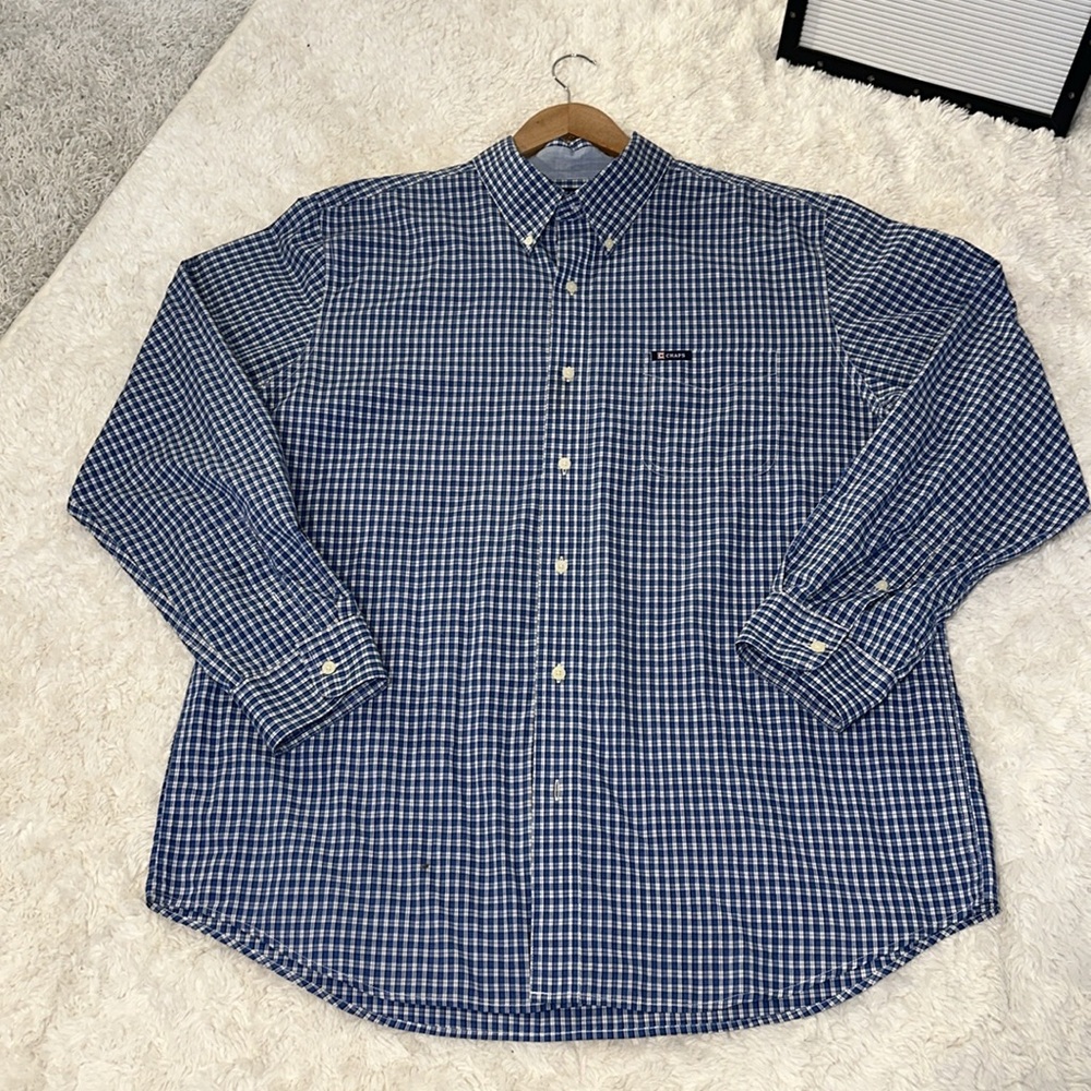 Chaps Men’s Long Sleeve Blue Plaid Button down collar Shirt